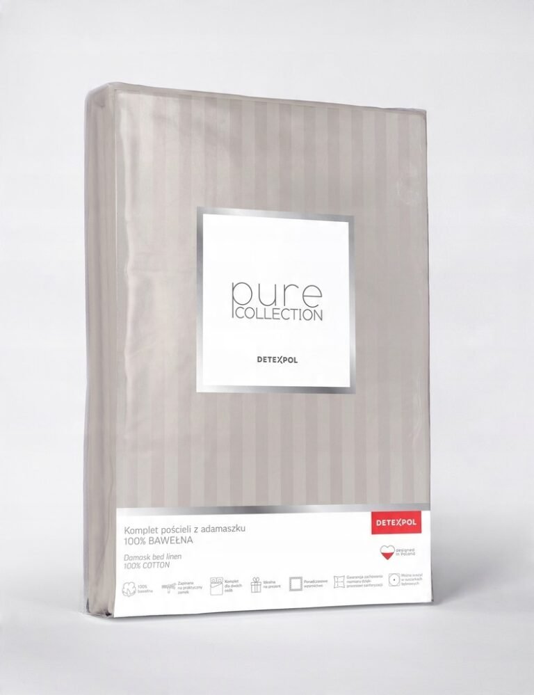 Zdjęcie przedstawiające Zestaw pościeli beżowej z tkaniny adamaszkowej, klasyczny design