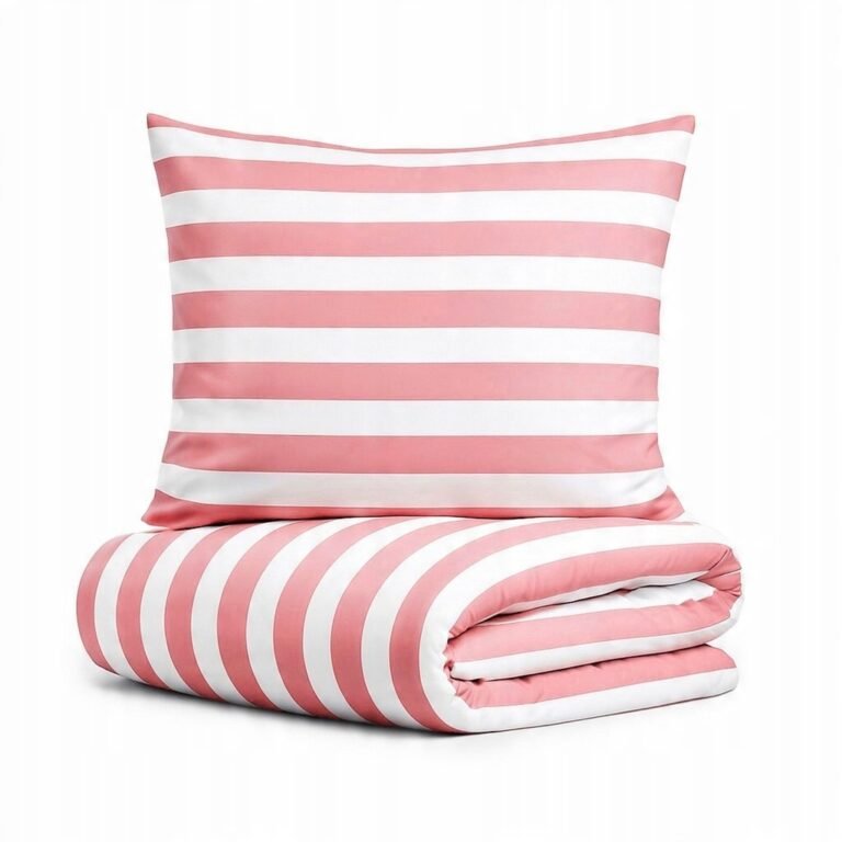 Zdjęcie przedstawiające Komplet pościeli różowo-białej mikrofibra, miękka tkanina