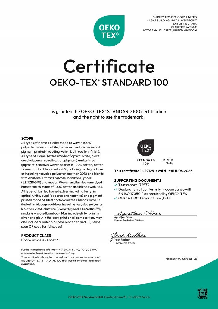 Zdjęcie przedstawiające Świadectwo zgodności z normą OEKO-TEX Standard 100