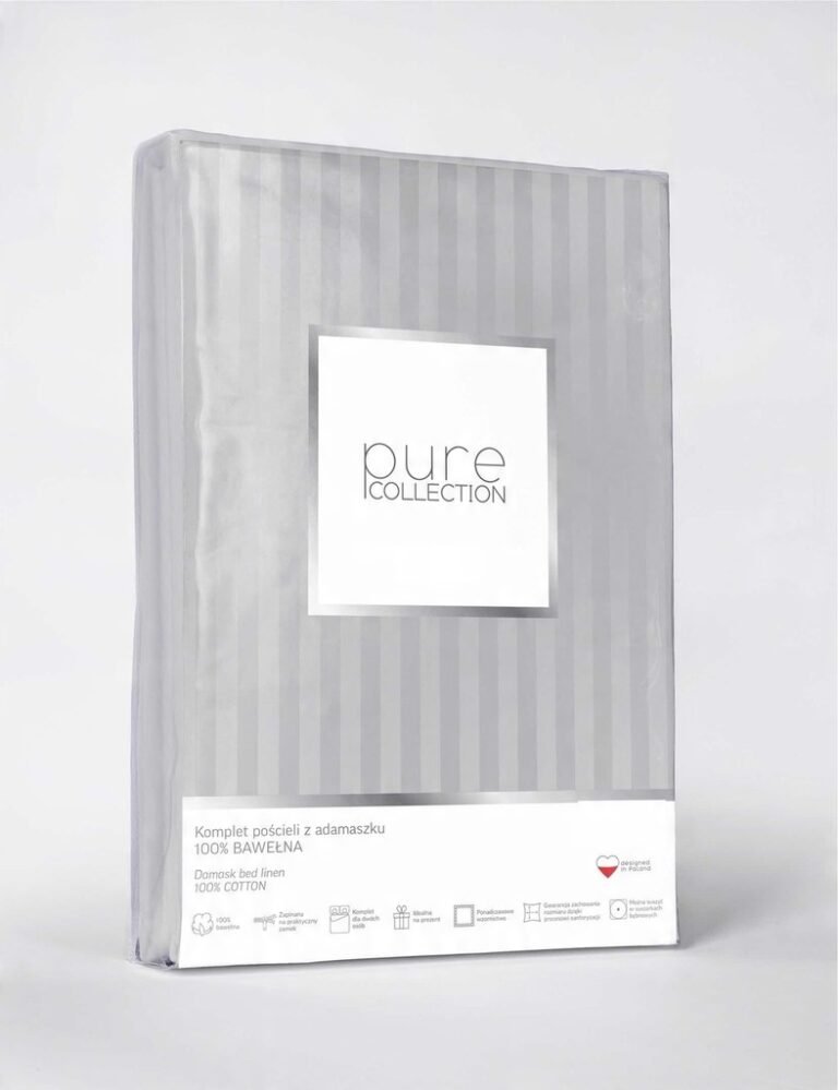 Zdjęcie przedstawiające Luksusowa pościel 220x200 cm z adamaszku w kolorze jasno szarym, 100% naturalna bawełna