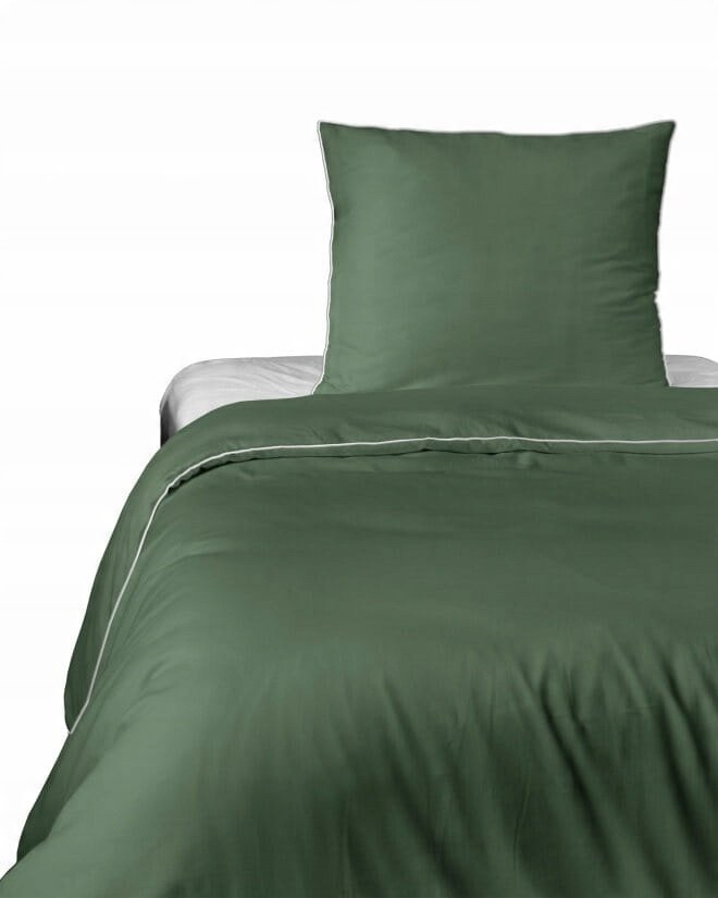 Zdjęcie przedstawiające Zielona pościel makosatynowa z dekoracyjną lamówką
