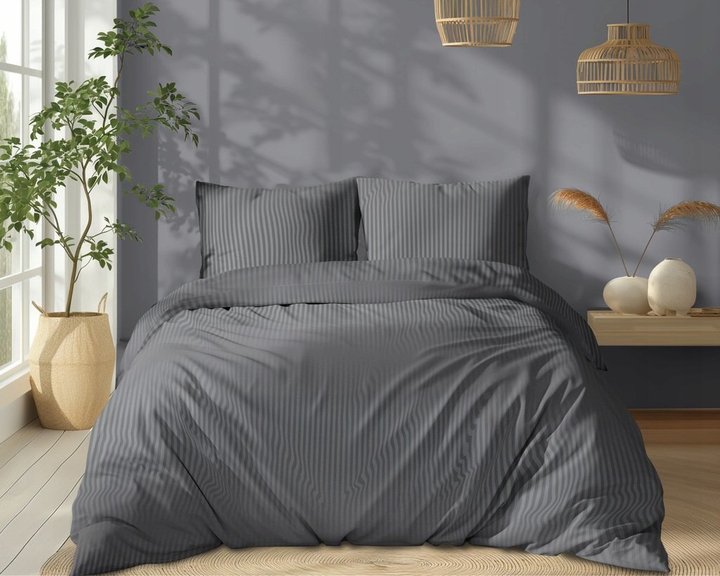 Zdjęcie przedstawiające Komplet pościeli bawełnianej ciemnoszarej z połyskiem