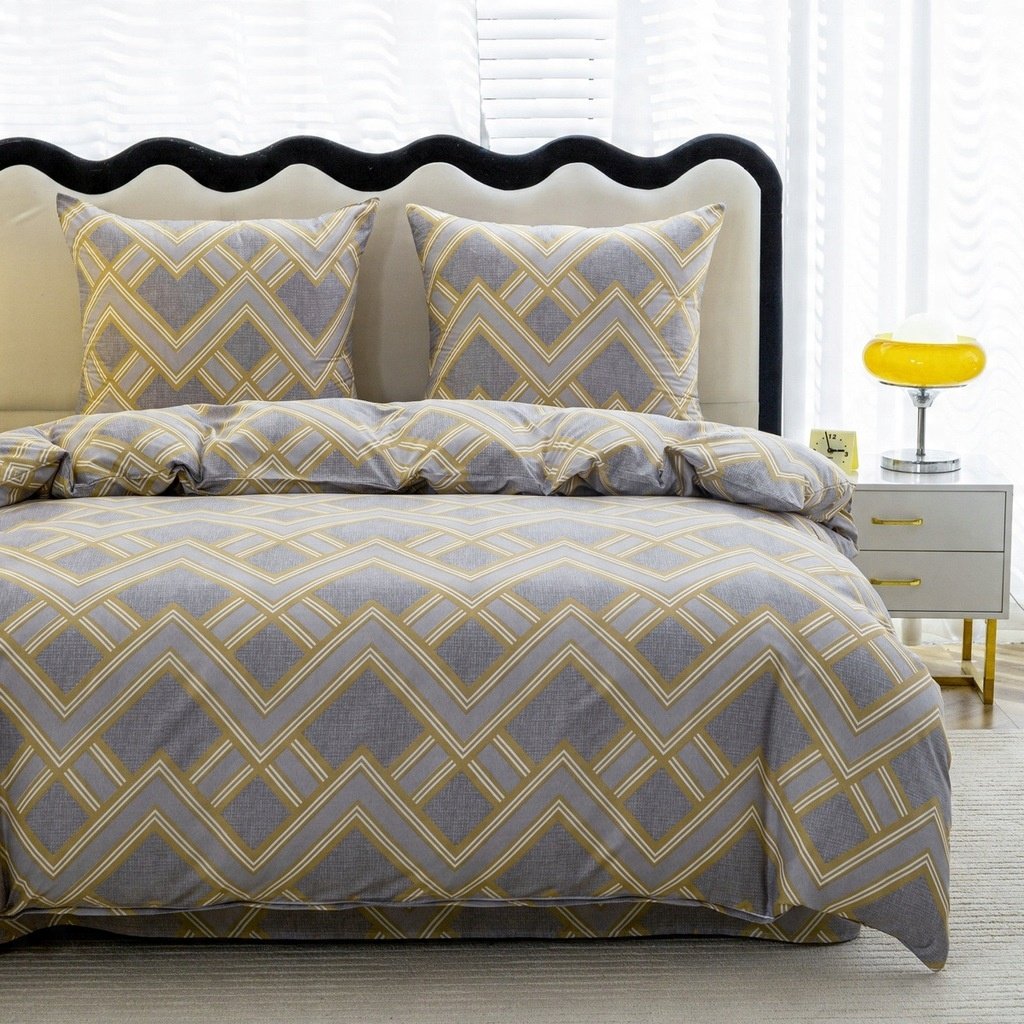 Zdjęcie przedstawiające Stylowa szara pościel mikrofibra z żółtym wzorem