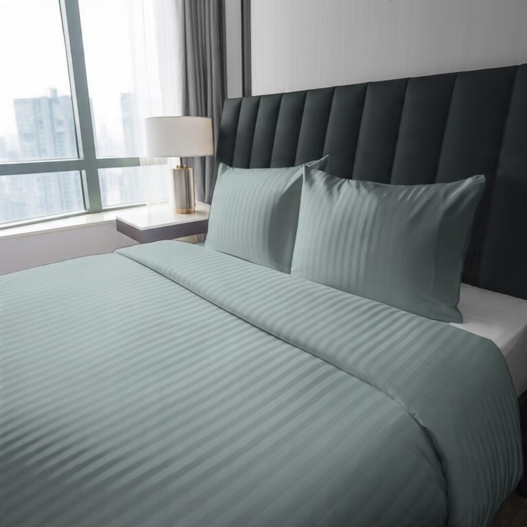 Zdjęcie przedstawiające Pościel bawełniana adamaszkowa 160x200 cm w kolorze miętowym, miękka i przewiewna