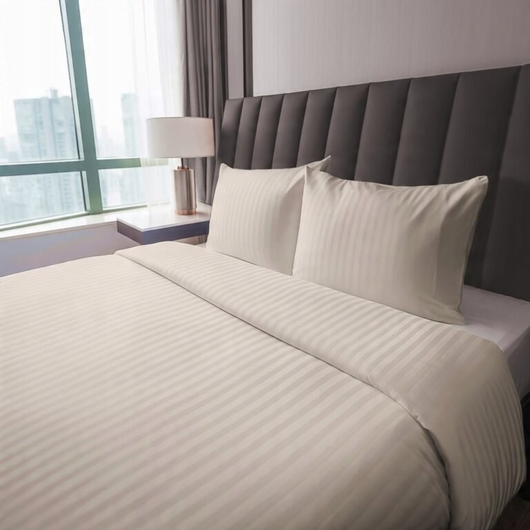 Zdjęcie przedstawiające Pościel bawełniana adamaszkowa w kolorze ecru 180x200 cm z dwoma poszewkami