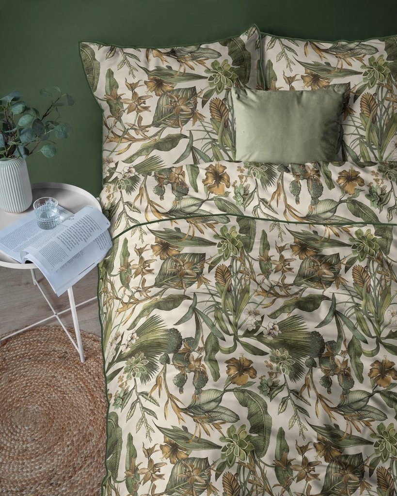 Zdjęcie przedstawiające Komplet pościeli 220x200 w roślinny wzór – elegancka bawełna satynowa