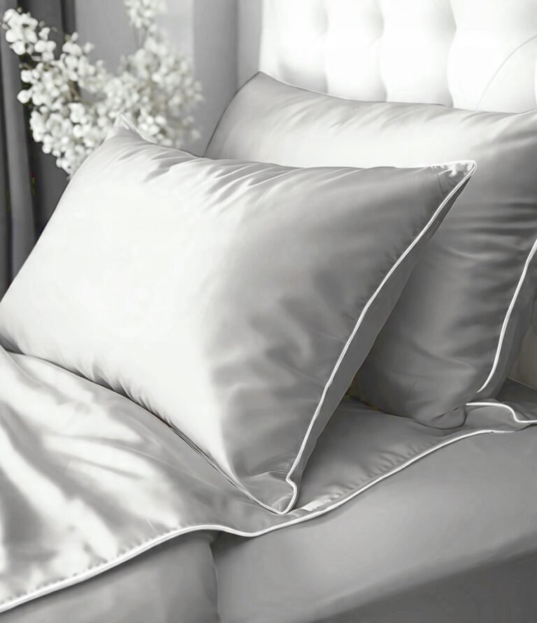 Zdjęcie przedstawiające Jasnoszara pościel satynowa z dwoma poszewkami 180x200