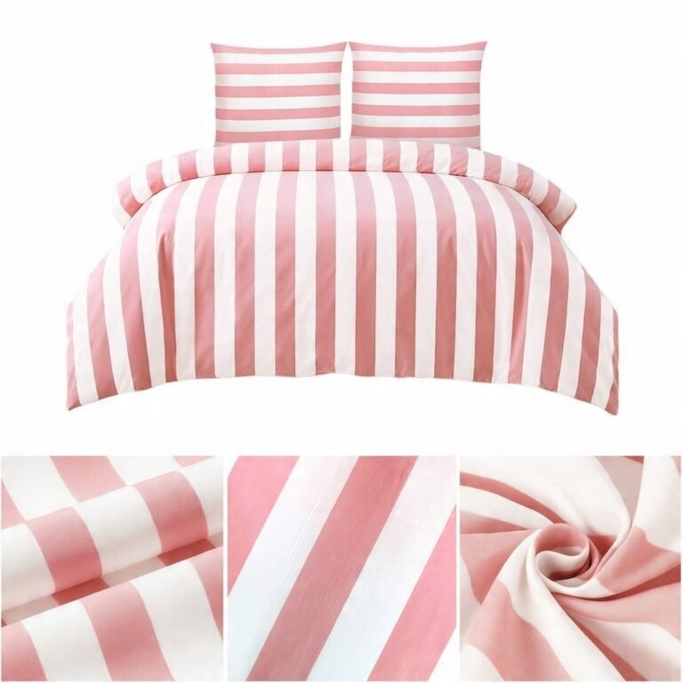 Zdjęcie przedstawiające Różowa pościel w paski, elegancka mikrofibra