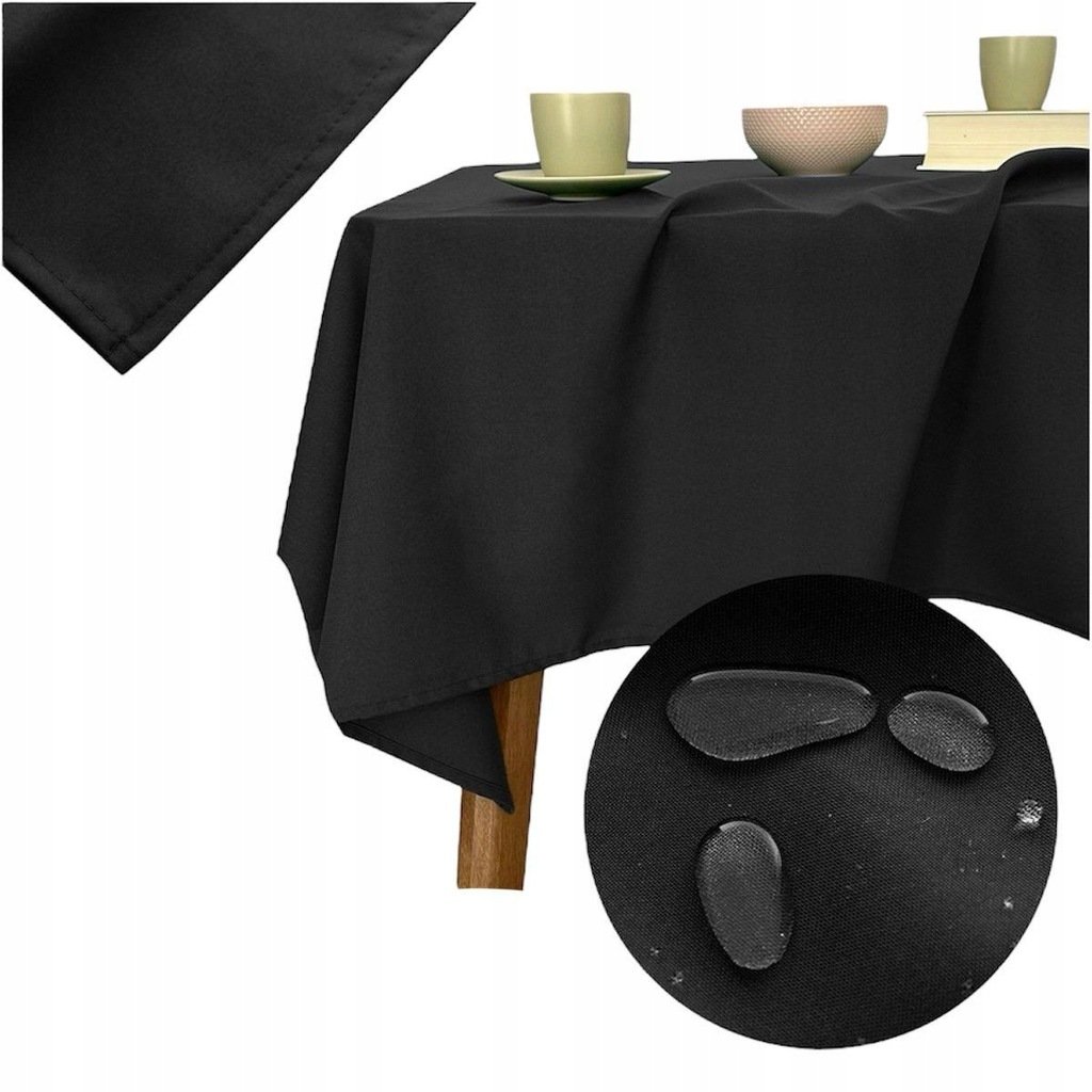 Zdjęcie przedstawiające Czarny obrus gładki plamoodporny – elegancja do jadalni lub restauracji