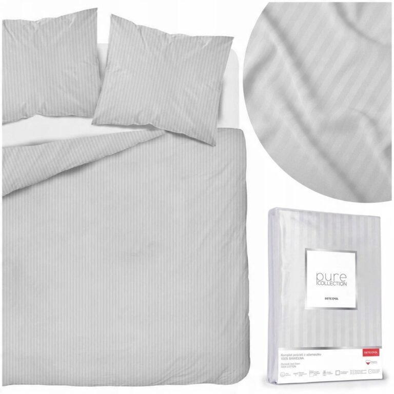 Zdjęcie przedstawiające Komplet pościeli 160x200 cm z dwiema poszewkami w kolorze srebrnym, adamaszek 100% bawełna