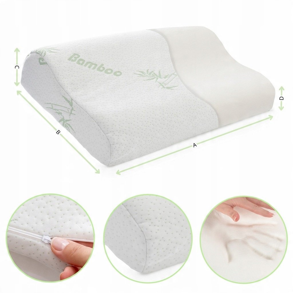 Zdjęcie przedstawiające Poduszka ortopedyczna do spania na boku i plecach, z pianki memory Bamboo