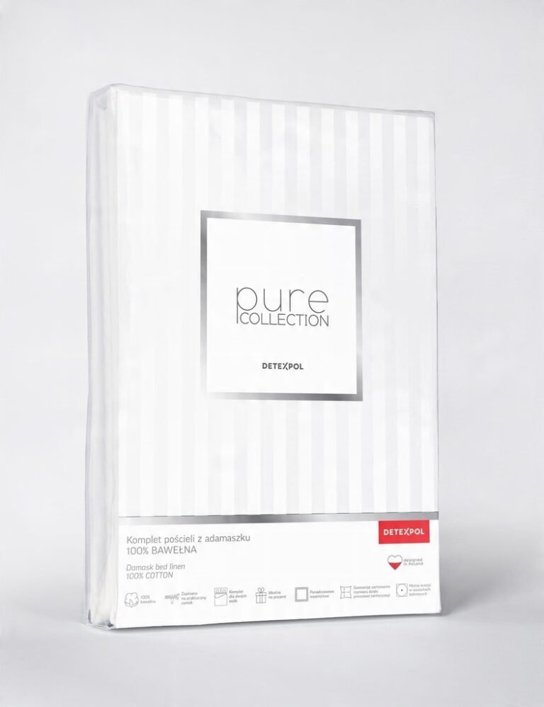 Zdjęcie przedstawiające Komplet pościeli adamaszkowej białej z paskami