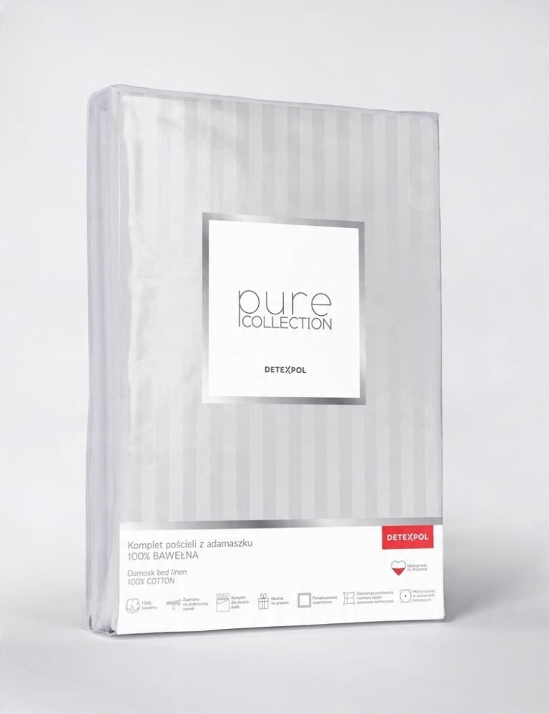 Zdjęcie przedstawiające Luksusowa pościel adamaszkowa srebrna 160x200 cm + 2 poszewki, elegancki połysk i delikatne paski