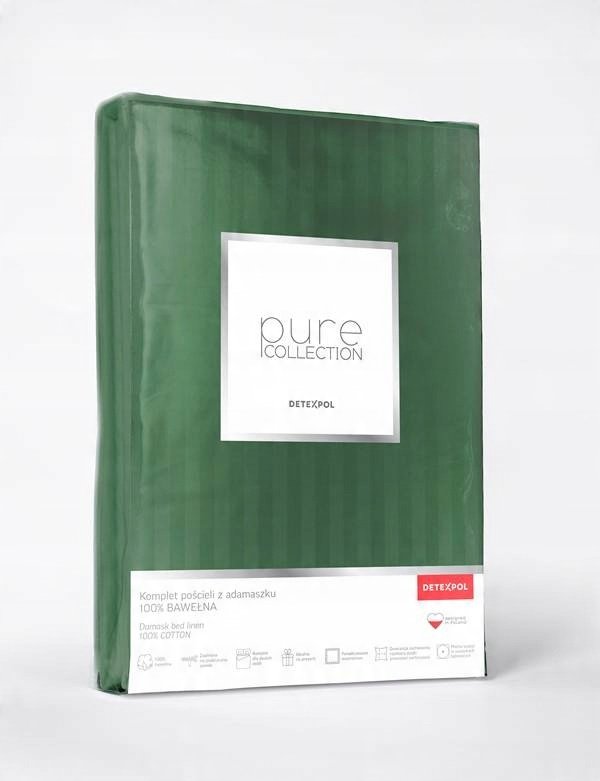 Zdjęcie przedstawiające Zielona pościel z adamaszku w paski satynowe