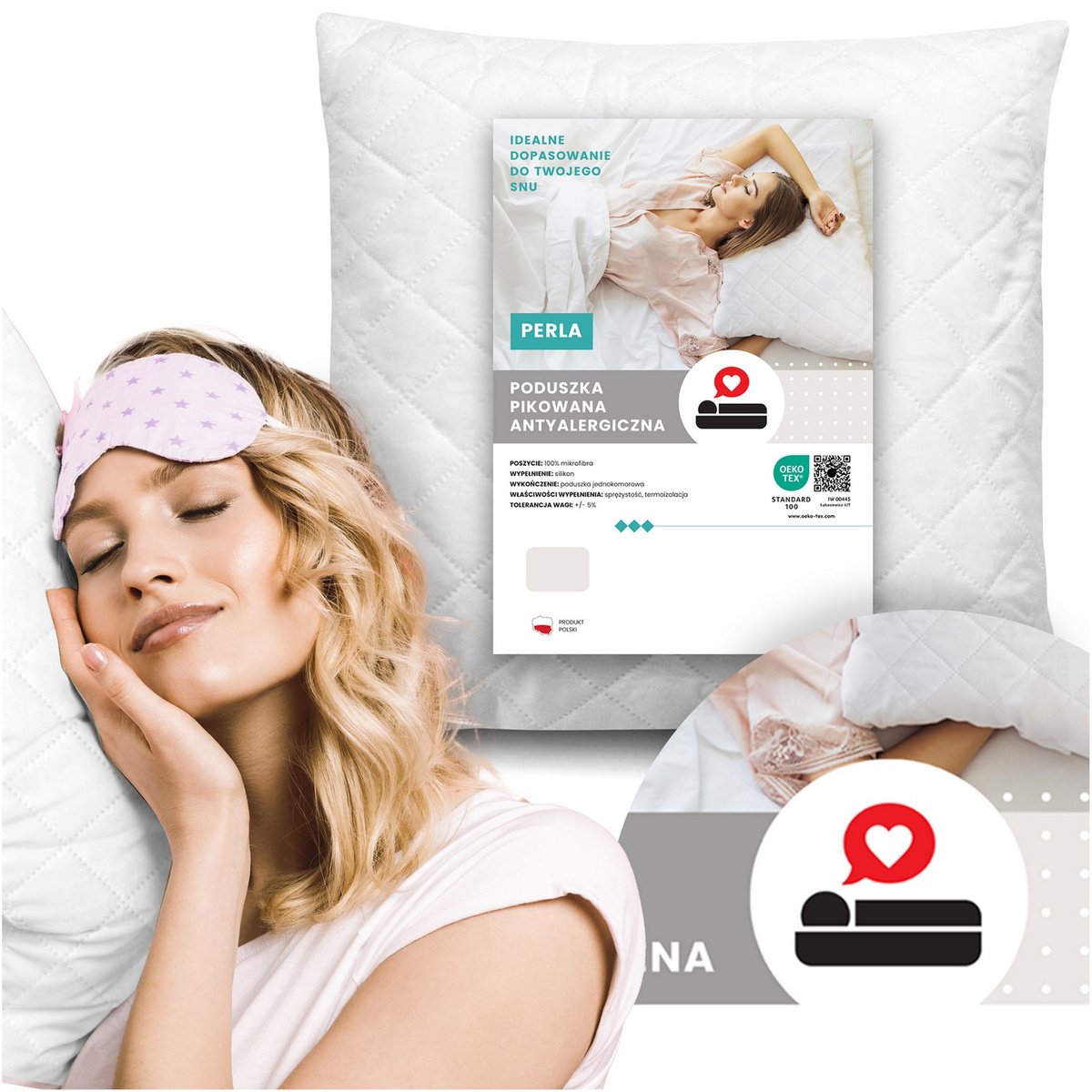 Zdjęcie przedstawiające Pikowana poduszka 45x45 cm odporna na alergeny